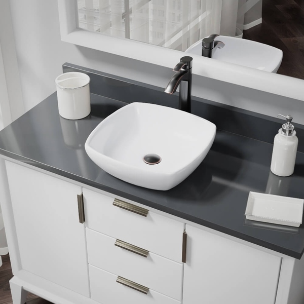 R2-5011-W-R9-7006 White Porcelain Vessel Sink with Vessel Faucet and Vessel Pop-Up Drain - Chrome