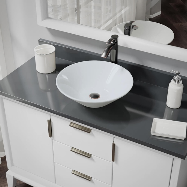 R2-5015-W-R9-7006 White Porcelain Vessel Sink with Vessel Faucet and Vessel Pop-Up Drain - Chrome