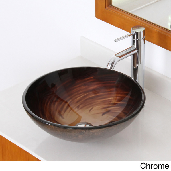 Elite ELITE1 Modern Design Single Lever Tempered Glass Bathroom Vessel Sink and Faucet