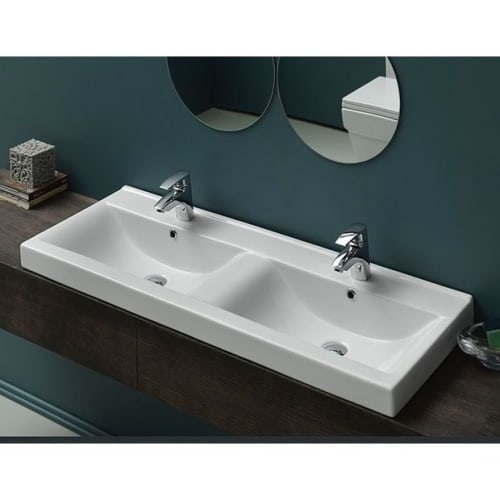 Nameeks 064700-U CeraStyle 47' Ceramic Wall Mounted Bathroom Sink with 1 Faucet Hole and Overflow