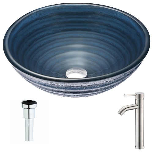 Anzzi LSAZ042-040 Tempo Brass and Glass Deck Mounted or Vessel Bathroom Sink wit