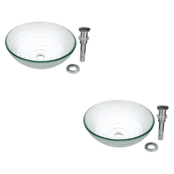 2 Tempered Glass Vessel Sink with Drain Frosted Green Bowl Sink Set of 2