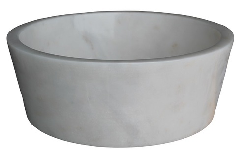 Tapered Natural Stone Vessel Sink - White Marble - White - 5 - 11 Inch - Polished - Stone - Vessel - Round - 16 - 25' - Bottom Center