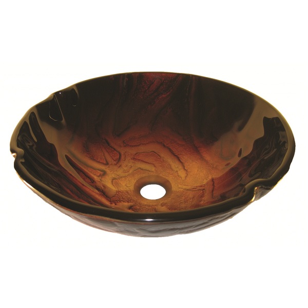 Novatto Rovente Glass Vessel Bathroom Sink - Red & Gold Foil Painted Glass Vessel Sink, 16.5-In