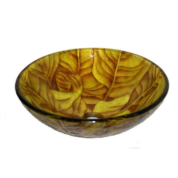 Yellow Leaf Glass Bowl Vessel Bathroom Sink - 1/2' Thick, Round Tempered Glass