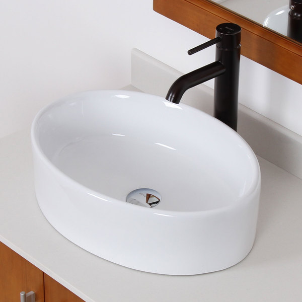 Elite High Temperature Grade A Ceramic Oval Design Bathroom Sink and Oil Rubbed Bronze Faucet Combo