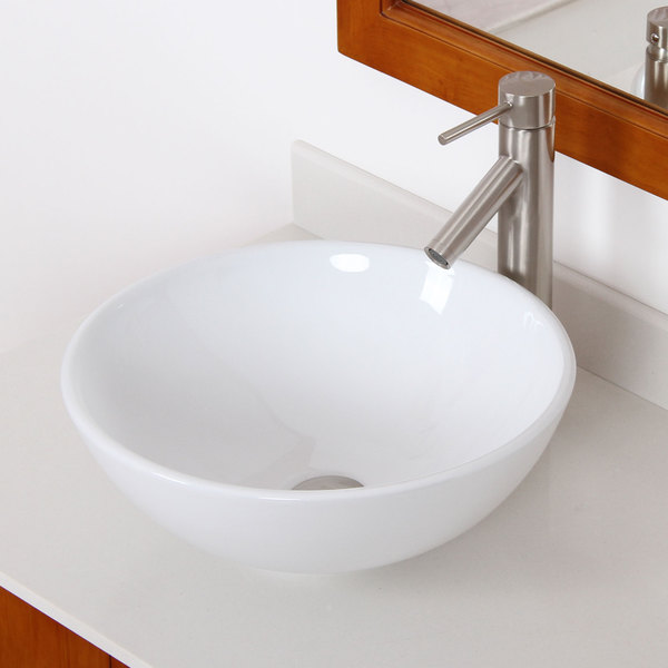 Elite 41572659BN High Temperature Ceramic Bathroom Sink With Round Design and Brushed Nickel Finish Faucet Combo