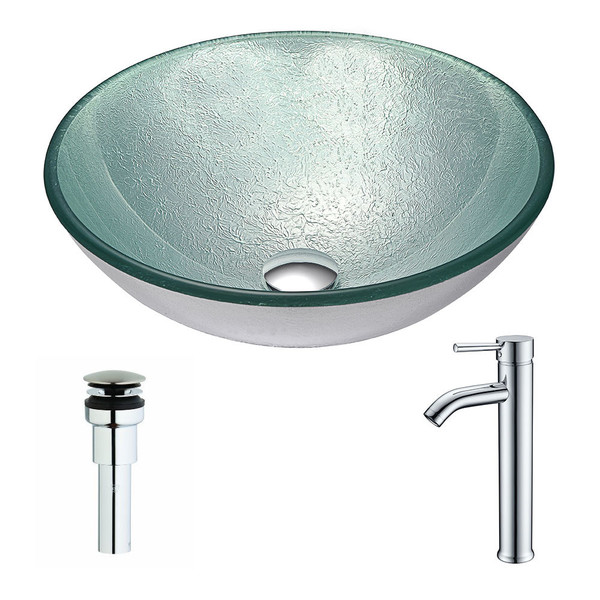 Anzzi Spirito Series Deco-glass Vessel Sink in Churning Silver with Fann Faucet in Brushed Nickel - Churning Silver Finish
