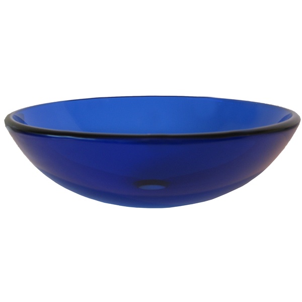 Novatto Blue Glass Bathroom Vessel Sink Set - Clear Blue Round Glass, Brushed Nickel Drain