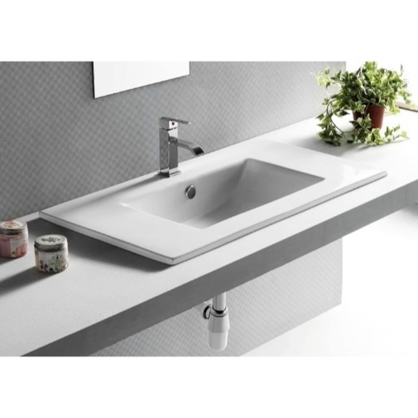 Caracalla CA4530-820 White Ceramic Rectangular Self-riming Bathroom Sink - 18 - 24 Inch