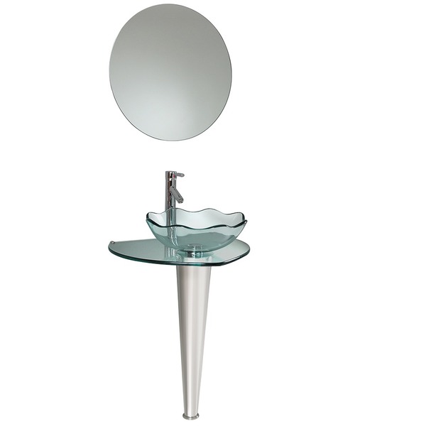 Fresca Netto Glass/ Stainless Steel Bathroom Vanity with Wavy-edge Vessel Sink
