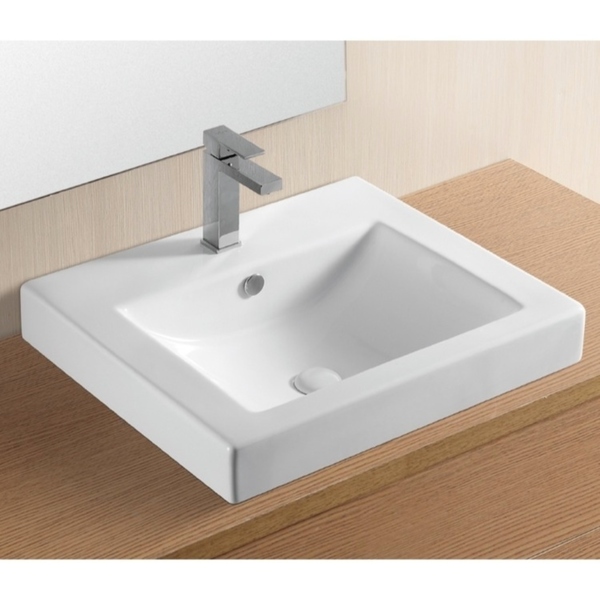 Caracalla CA4024A White Ceramic Self-rimming 1-hole Rectangular Bathroom Sink - 18 - 24 Inch