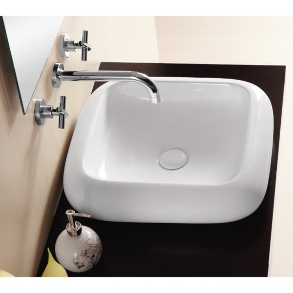 Caracalla CA412-No Hole Square White Ceramic Vessel Bathroom Sink - 18 - 24 Inch