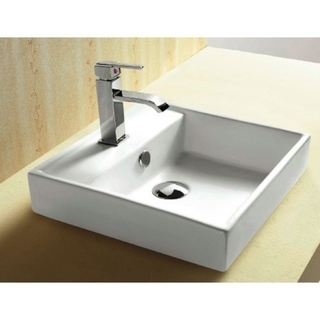 Caracalla CA4148A-One Hole Square White Ceramic Self riming Bathroom Sink - 12 - 17 Inch