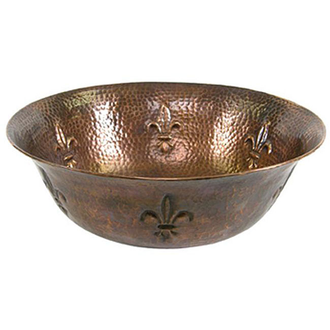 Brass Elegans Copper Hand-hammered Fleur-di-lis Antique Vessel Sink