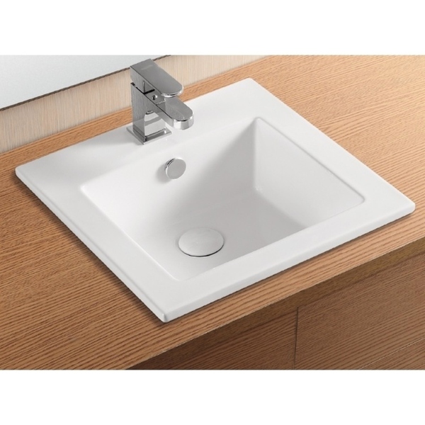 Caracalla CA4583-One Hole Square White Ceramic Self riming Bathroom Sink - 12 - 17 Inch