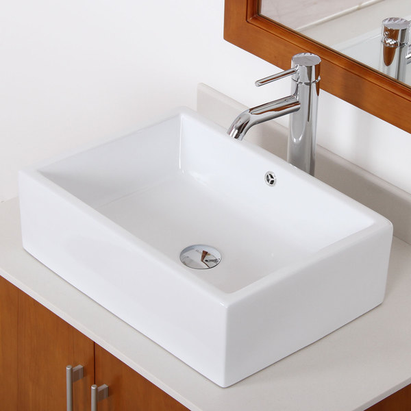 Elite C1481F371023C High Temperature Grade A Ceramic Bathroom Sink With rectangle Design and Chrome Finish Faucet Combo