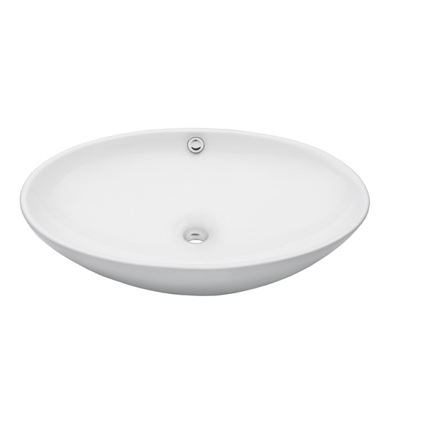 Novatto Bianco Uovo Ceramic Vessel Sink with Overflow - Glossy White Ceramic Oval Vessel Sink w/ Overflow
