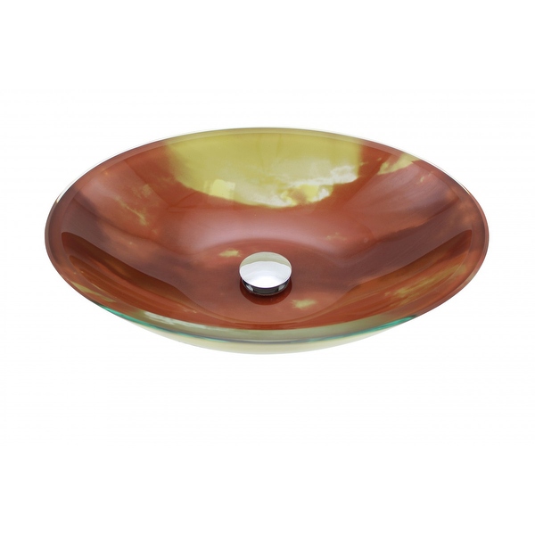 Tempered Glass Vessel Sink with Drain, Orange Sunset Oval Bowl Sink - Renovator's Supply