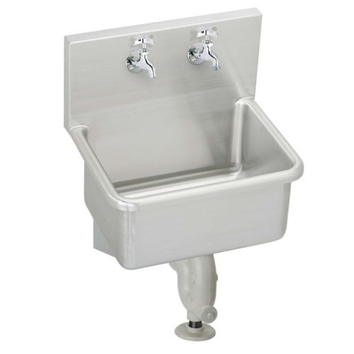 Elkay ESS2118C Stainless Steel 21' x 17-1/2' Wall Mount Service Sink Package with 12' Depth and Two Service Faucets