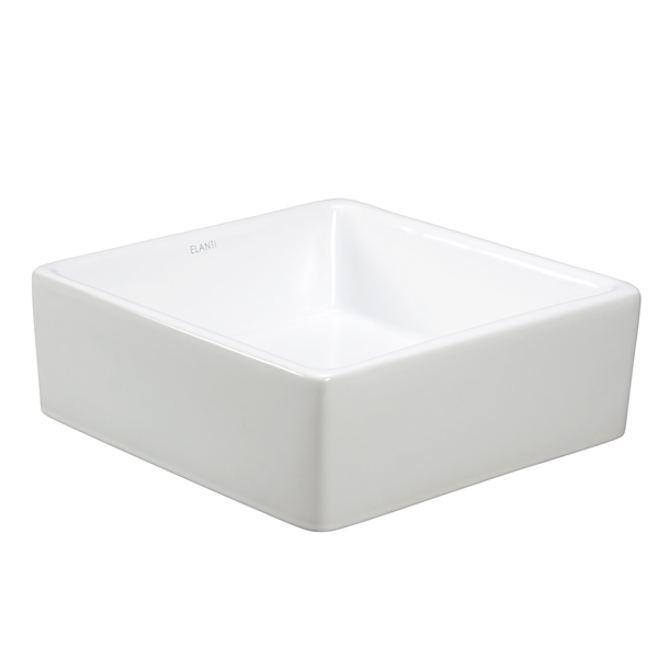 Elanti Collection 1104 Porcelain White Rounded Corner Square Vessel Sink - Porcelain - White