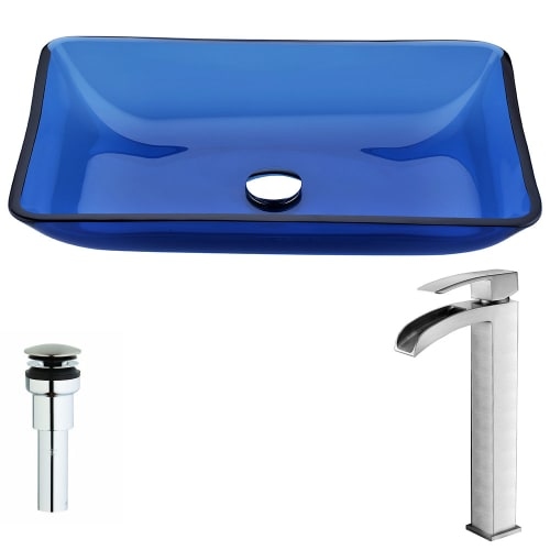 Anzzi LSAZ044-097 Harmony Brass and Glass Deck Mounted or Vessel Bathroom Sink w - cloud blue / brushed nickel - N/A