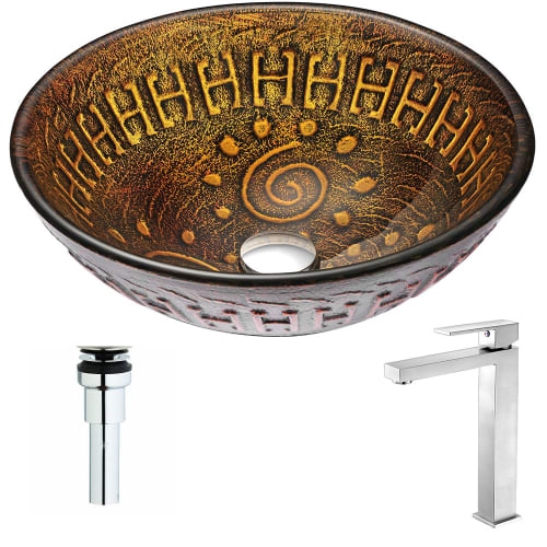 Anzzi LSAZ050-096 Opus Brass and Glass Deck Mounted or Vessel Bathroom Sink with