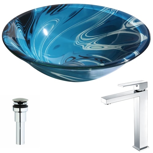 Anzzi LSAZ075-096 Symphony Brass and Glass Deck Mounted or Vessel Bathroom Sink