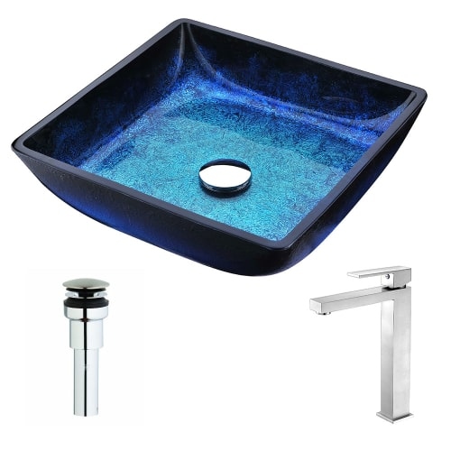Anzzi LSAZ056-096 Viace Brass and Glass Deck Mounted or Vessel Bathroom Sink wit