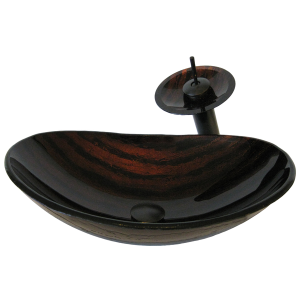 Novatto Volle Glass Vessel Bathroom Sink Set, Oil Rubbed Bronze - Brown/Copper, Oil Rubbed Bronze Faucet, Drain