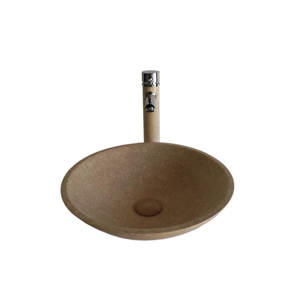 SHEL Natural Marble Galala Vessel Sink Bowl with Matching Faucet and Drain. - ZA-301-SET