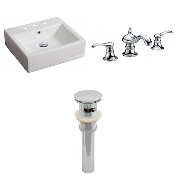 20-in. W x 18-in. D Rectangle Vessel Set In White Color With 8-in. o.c. CUPC Faucet And Drain - White
