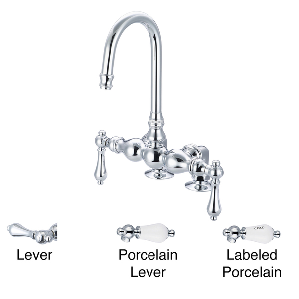 Water Creation Vintage Classic 3 3/8-inch Center Deck Mount Tub Faucet With Gooseneck Spout and 2-inch Risers in Chrome Finish