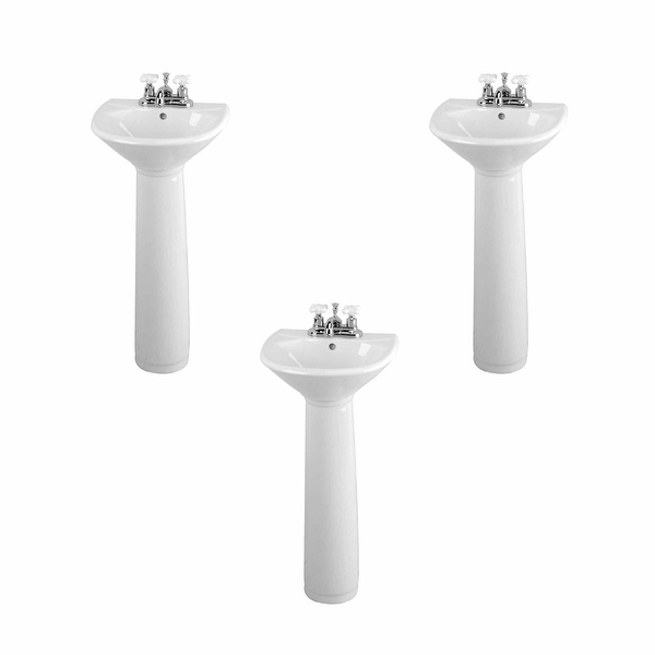 White Bathroom Sink Pedestal Sink Grade A Vitreous China Set of 3