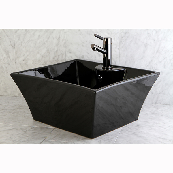 Vitreous China Black Single Hole Rectangular Topmount Bathroom Sink - Black