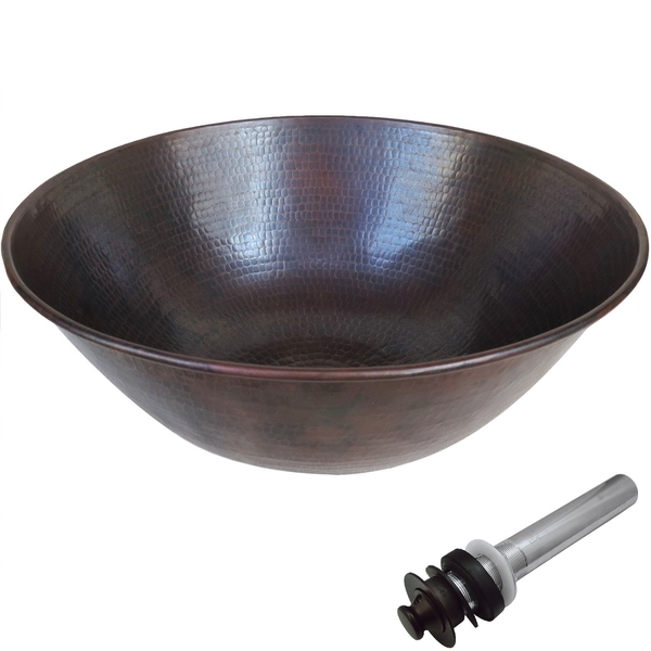 Unikwities 16 X 6 Round Copper Vessel Sink with Safety Lip and Drain