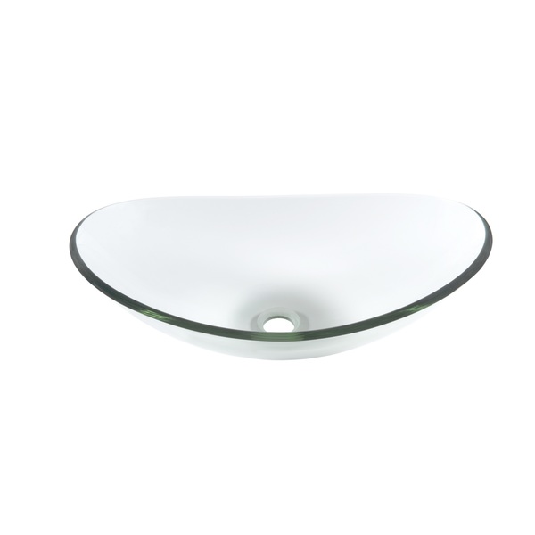 Novatto Chiaro Glass Vessel Bathroom Sink Set, Brushed Nickel - Clear Oval Slipper Glass, Brushed Nickel Drain
