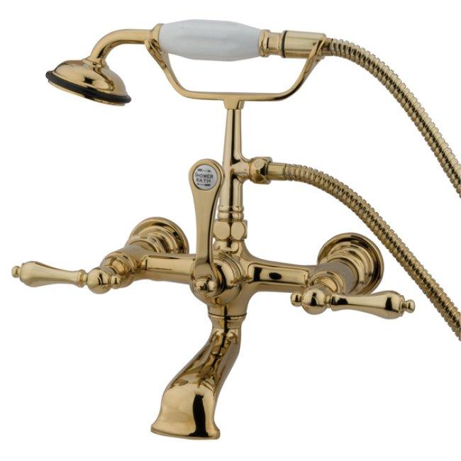 Wall-mount Polished Brass Clawfoot Tub Faucet with Hand Shower - Wall Mount Polished Brass Clawfoot Tub Faucet w/ Hand Shower