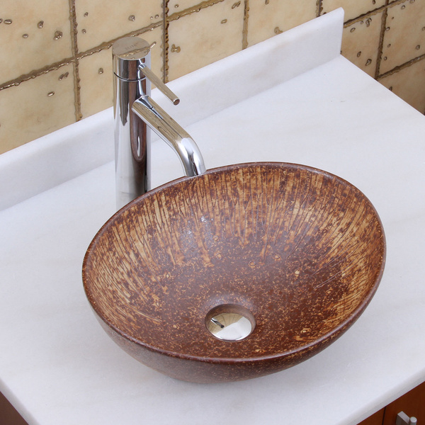 Elite 1564 F371023 Oval Matt Iron Ore Glaze Porcelain Ceramic Bathroom Vessel Sink With Faucet Combo