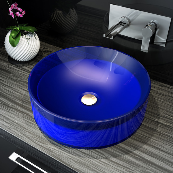 Meli Blue Polymer Round Basin Lavatory Sink - Blue