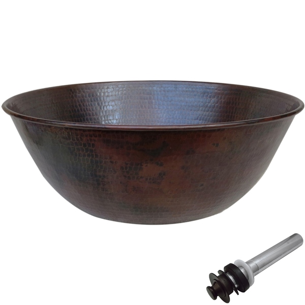 Unikwities 14.5X5.5 Round Copper Vessel Sink with Safety Lip and Drain