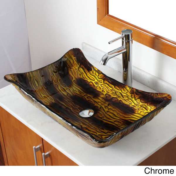 Elite 107EF371023 Modern Design Tempered Glass Bathroom Vessel Sink with Faucet Combo