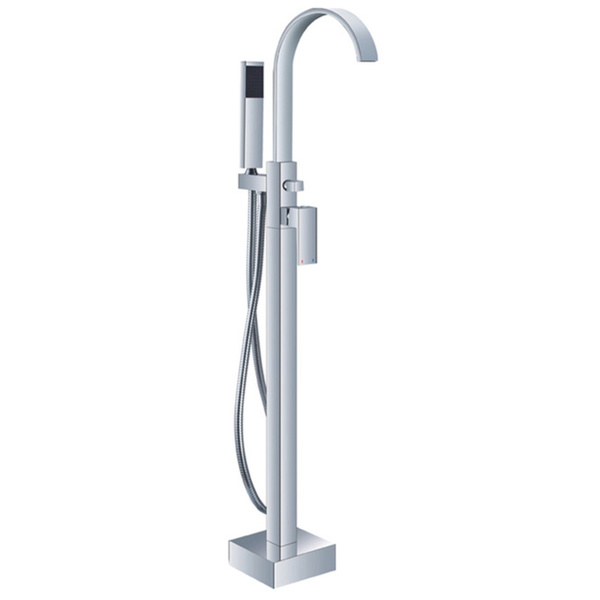 HelixBath Snoqualmie Gooseneck Freestanding Chrome Tub Faucet with Hand Shower
