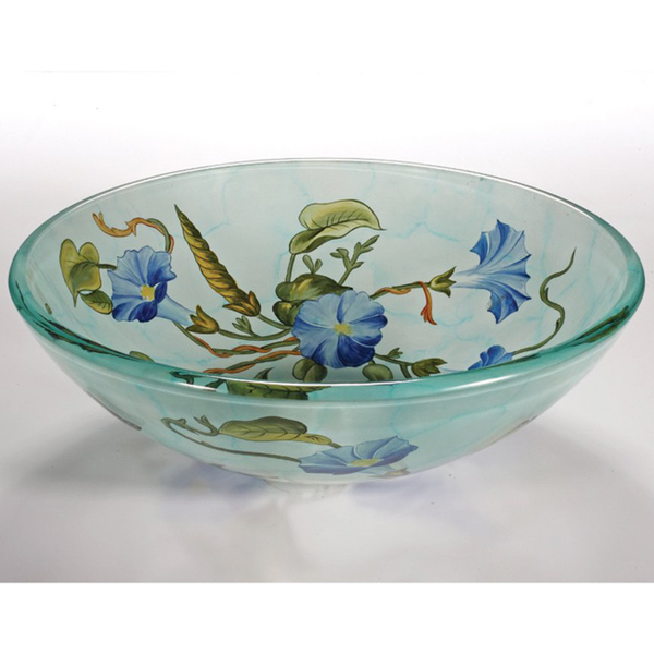 Floral Glass Sink Bowl - 1/2' Thick, Round Tempered Glass