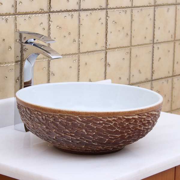 Elite 1567 Round White Glaze Porcelain Ceramic Bathroom Vessel Sink - Ceramic Sink