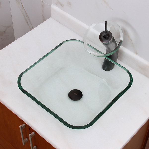 Transparent Square Tempered Glass Bathroom Vessel Sink - Glass Sink
