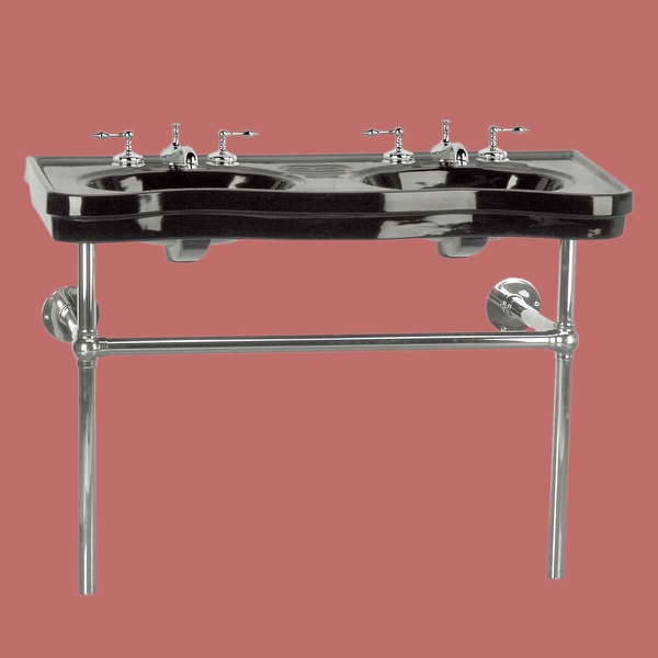 Bathroom Console Deluxe Double Sink Black China Chrome Leg | Renovator's Supply - Renovator's Supply