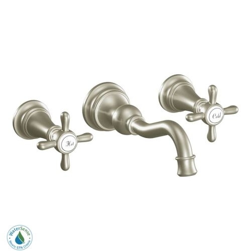 Moen TS42112 Wall Mounted Widespread Bathroom Faucet from the Weymouth Collection - Pop-Up Drain Included