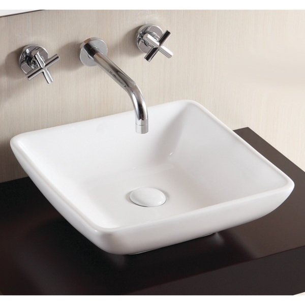 Caracalla CA4322-No Hole Square White Ceramic Vessel Bathroom Sink - 12 - 17 Inch