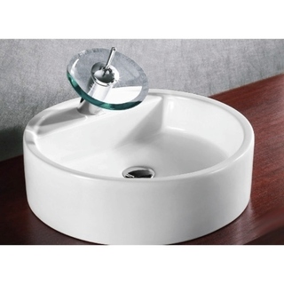 Caracalla CA4039-One Hole Circular White Ceramic Vessel Bathroom Sink - 18 - 24 Inch